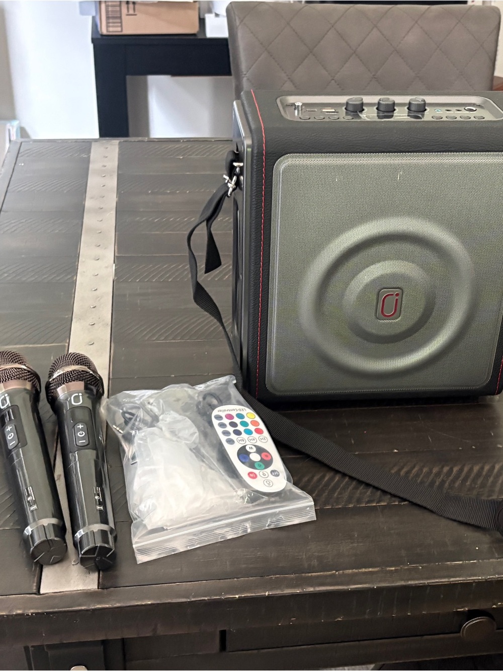 Portable Bluetooth Karaoke Speaker with Microphones - Gray